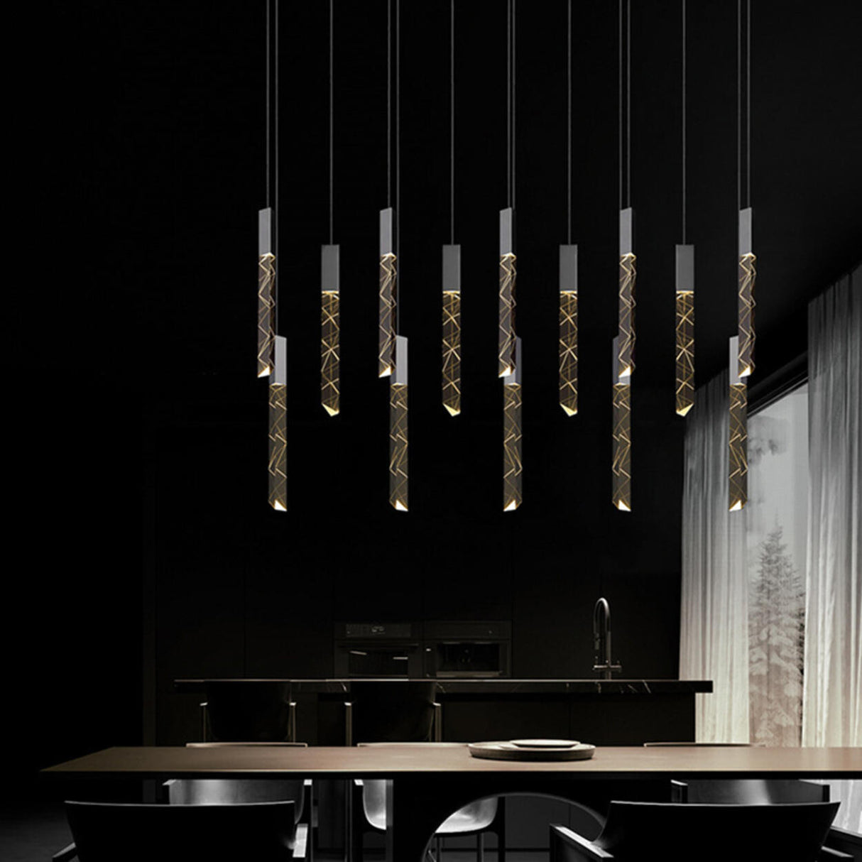 Modern Sleek Geometric Crystal Island Pendant Light Image - 4