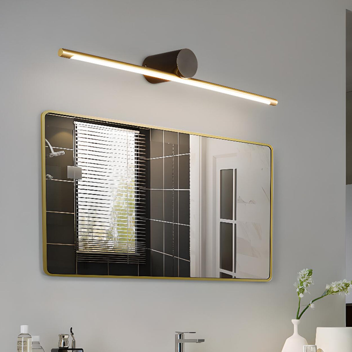 Modern Sleek Gold Linear LED Bathroom Vanity Light Image - 8