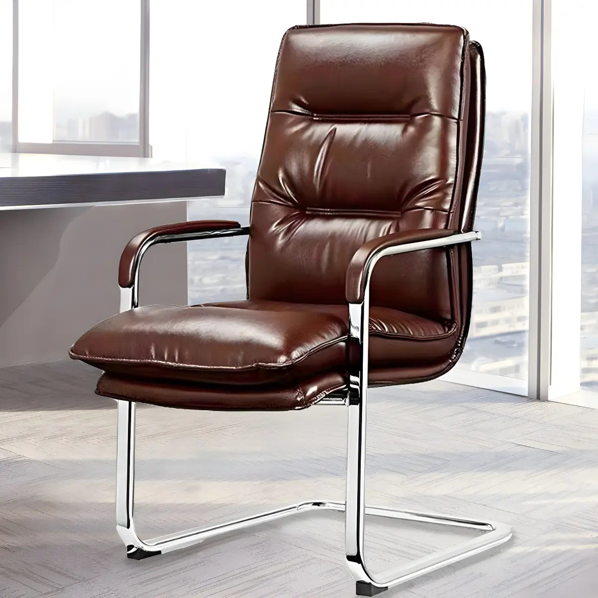 Modern Sleek Leather Brown Adjustable Comfort Office Chair Image - 1