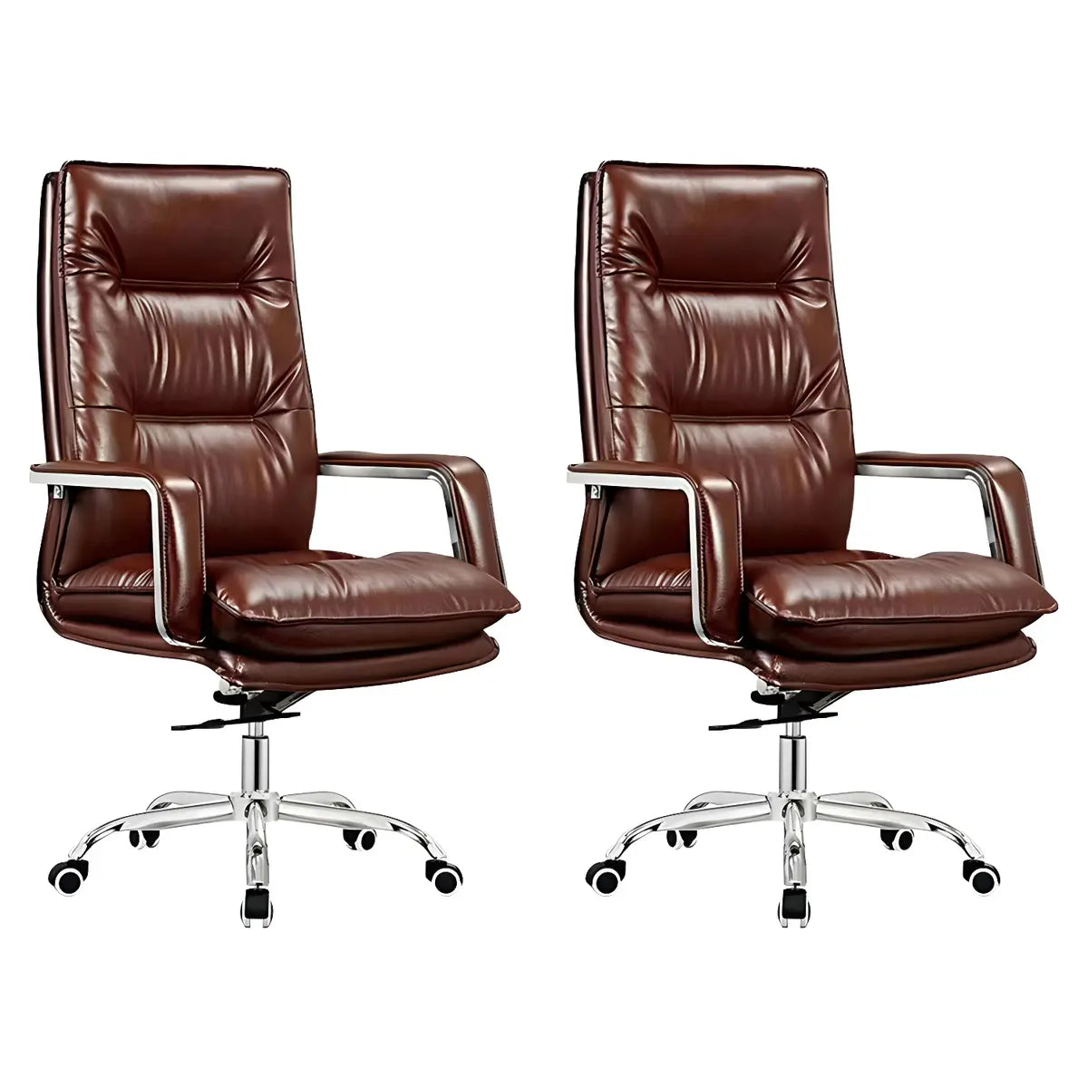 Modern Sleek Leather Brown Adjustable Comfort Office Chair Image - 28