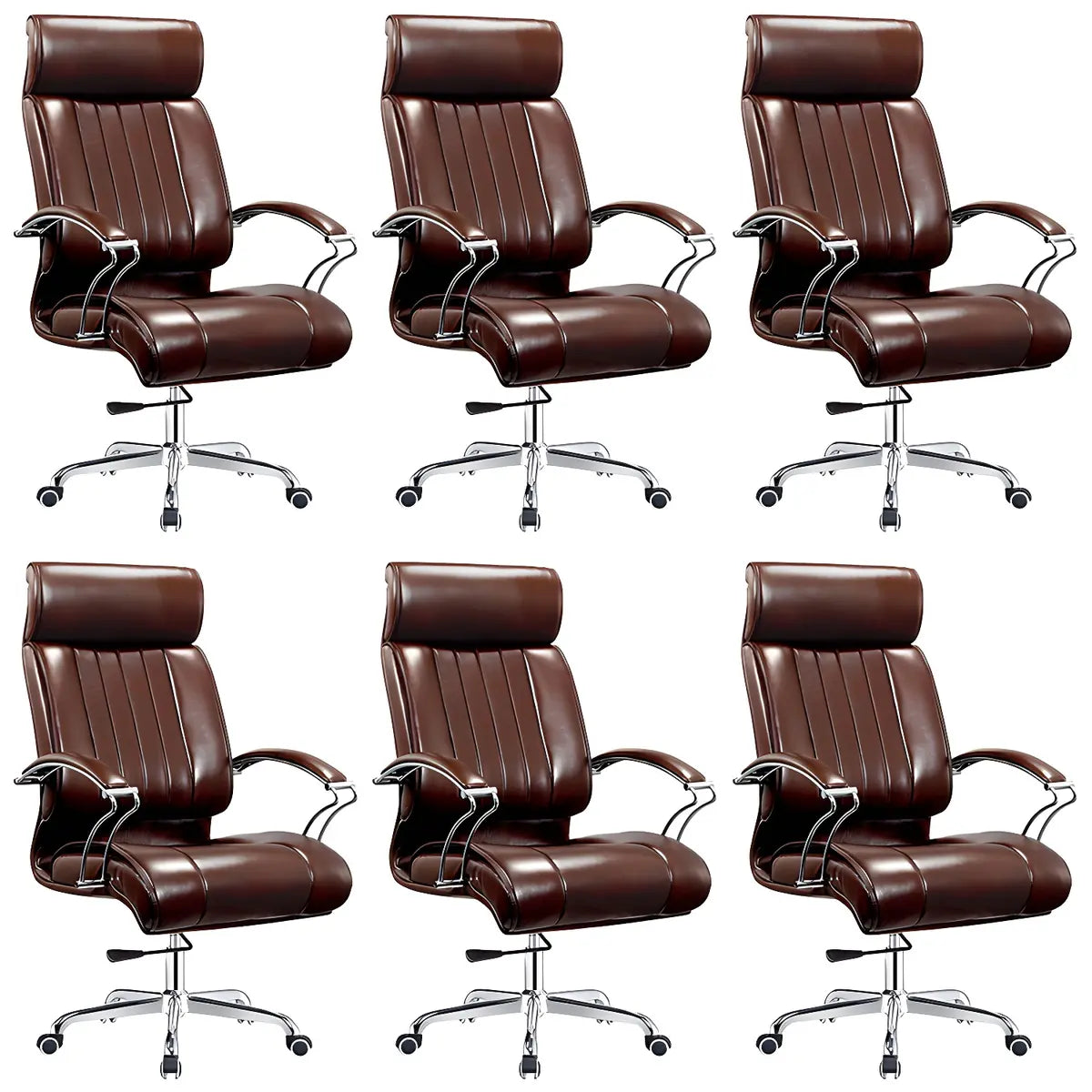 Modern Sleek Leather Brown Adjustable Comfort Office Chair Image - 34