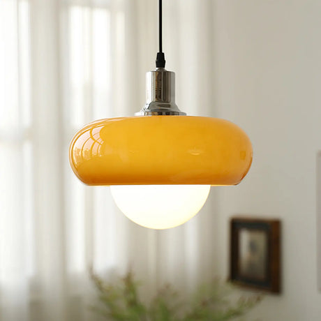 Modern Sleek Round Yellow Glass Globe Pendant Light Image - 2