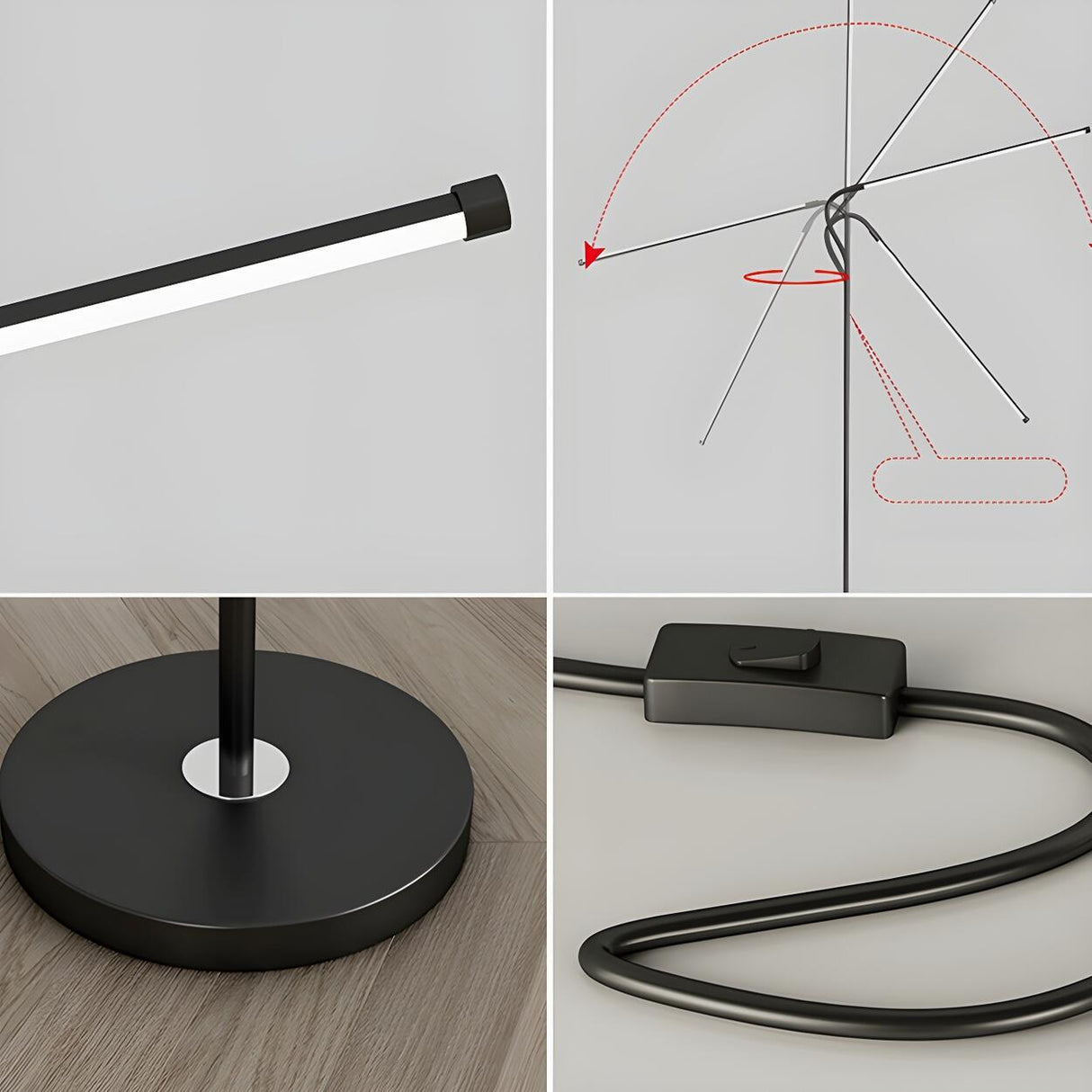 Modern Slim Black Metal LED Floor Lamp Remote Control Image - 11