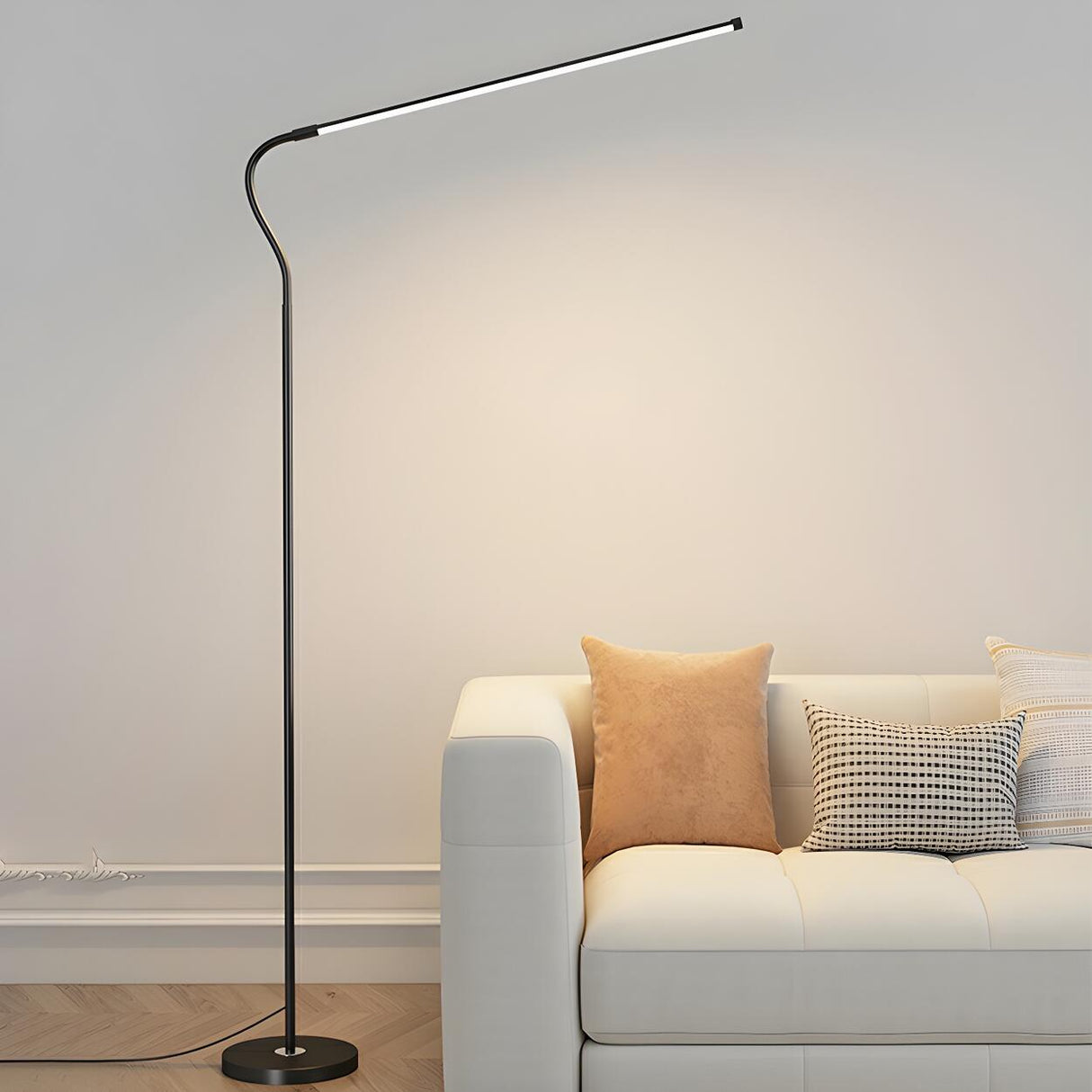 Modern Slim Black Metal LED Floor Lamp Remote Control Image - 4