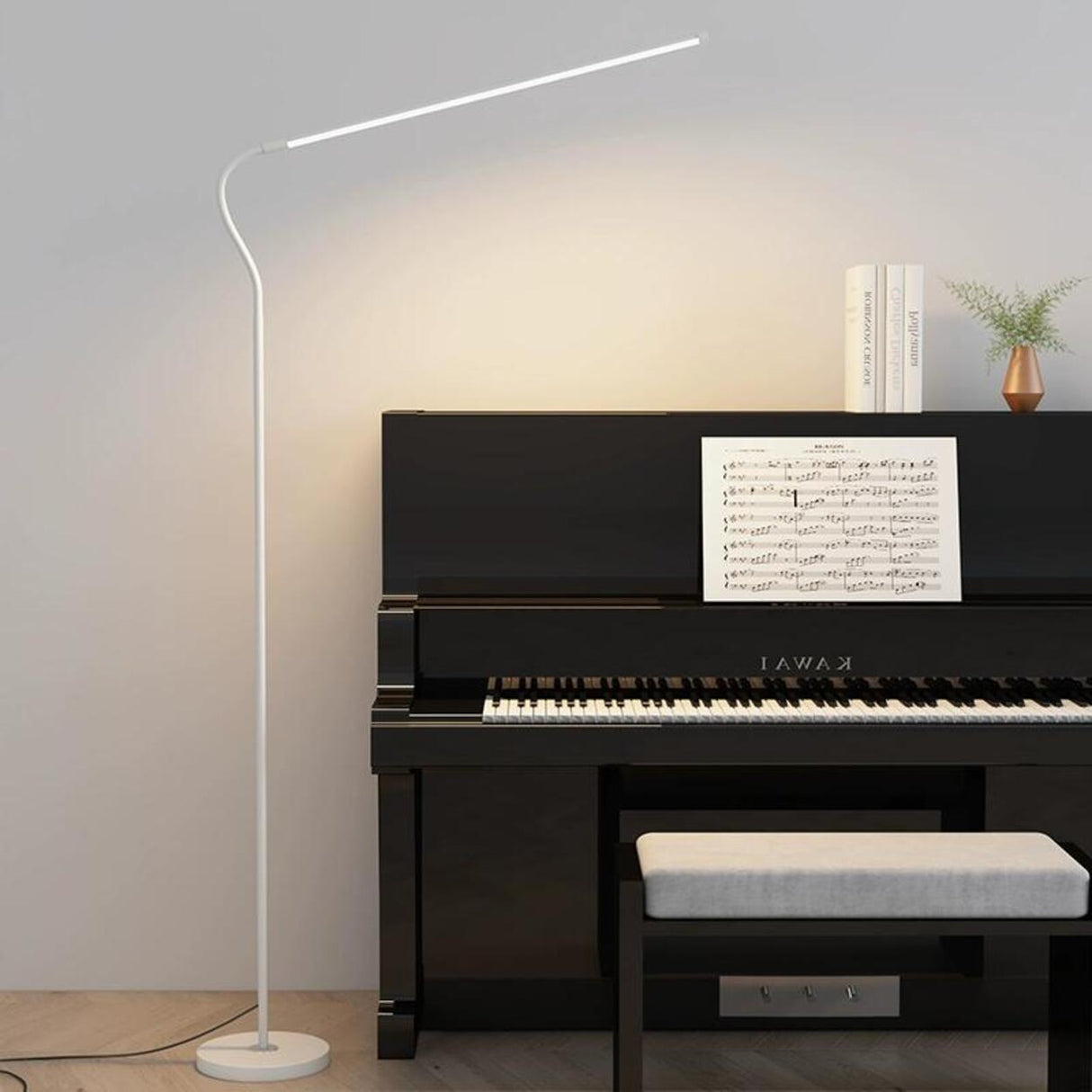 Modern Slim Black Metal LED Floor Lamp Remote Control Image - 5