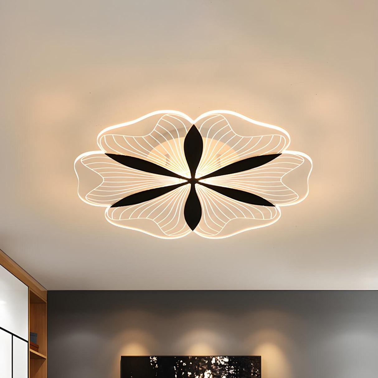 Modern Small Black Flower LED Flush Mount Ceiling Light Image - 1