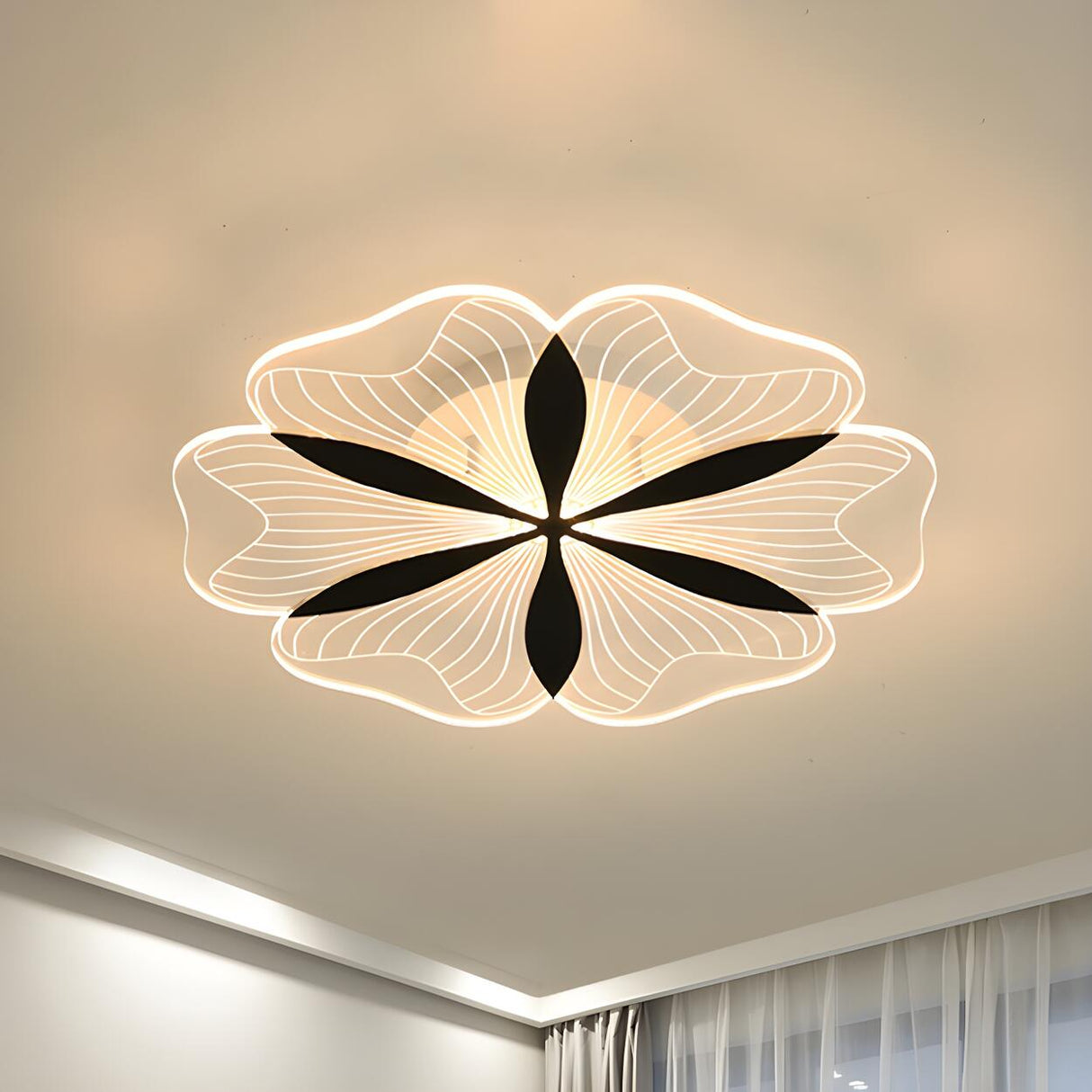 Modern Small Black Flower LED Flush Mount Ceiling Light Image - 3