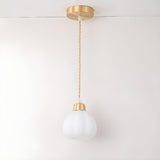 Modern Small Brass White Glass Ball Pendant Light Bedroom Image - 10