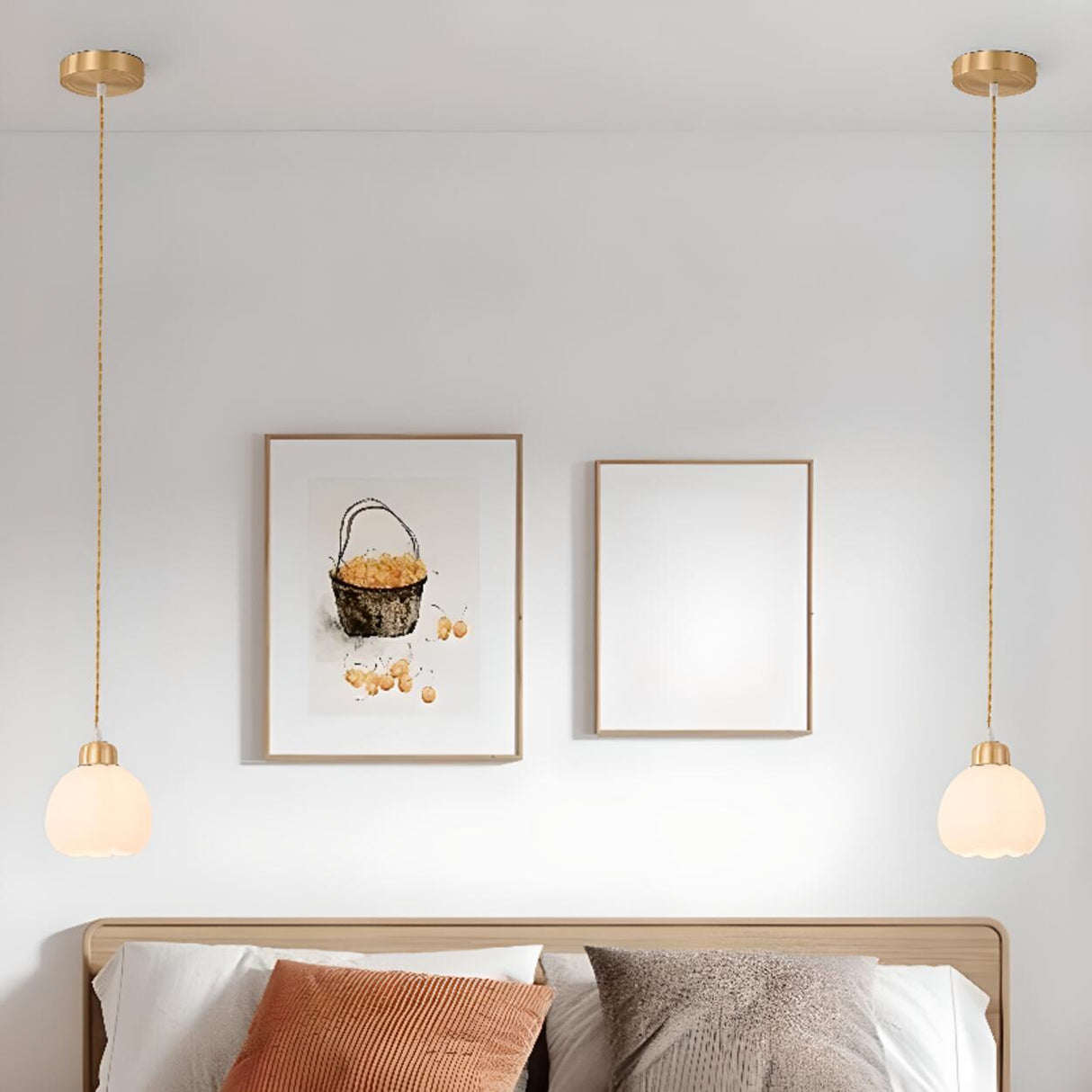 Modern Small Brass White Glass Ball Pendant Light Bedroom Image - 3