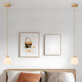 Modern Small Brass White Glass Ball Pendant Light Bedroom Image - 3