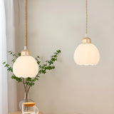 Modern Small Brass White Glass Ball Pendant Light Bedroom Image - 4