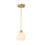 Modern Small Brass White Glass Ball Pendant Light Bedroom Image - 5