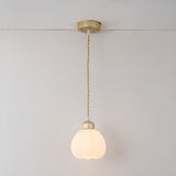 Modern Small Brass White Glass Ball Pendant Light Bedroom Image - 6