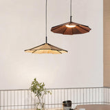 Modern Small Cone Wood Umbrella Pendant Light Image - 1