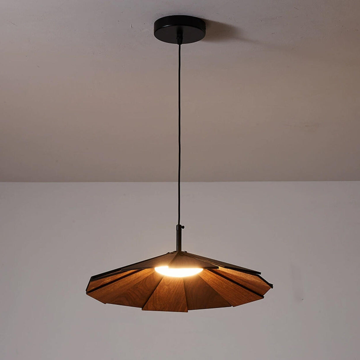 Modern Small Cone Wood Umbrella Pendant Light Image - 2