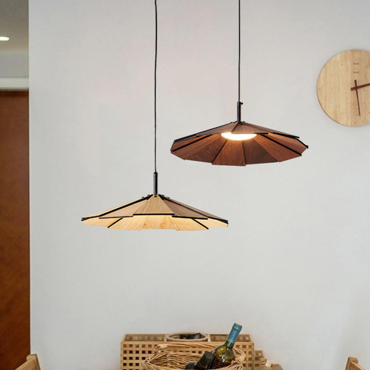 Modern Small Cone Wood Umbrella Pendant Light Image - 4