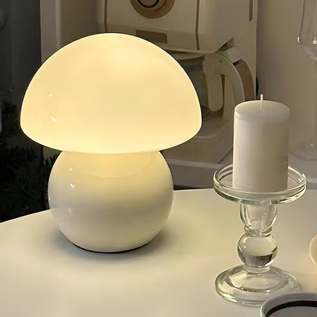 Modern Small Globe Ceramic Base White Dome Table Lamp Image - 2