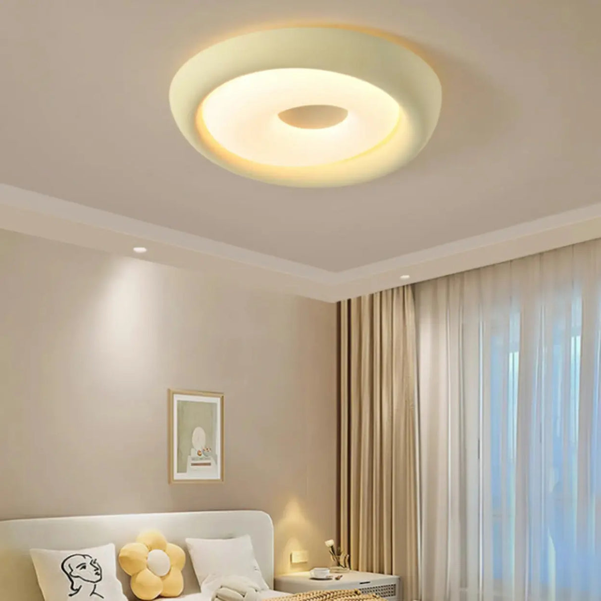 Modern Small Green Round LED Flush Mount Ceiling Light Image - 4