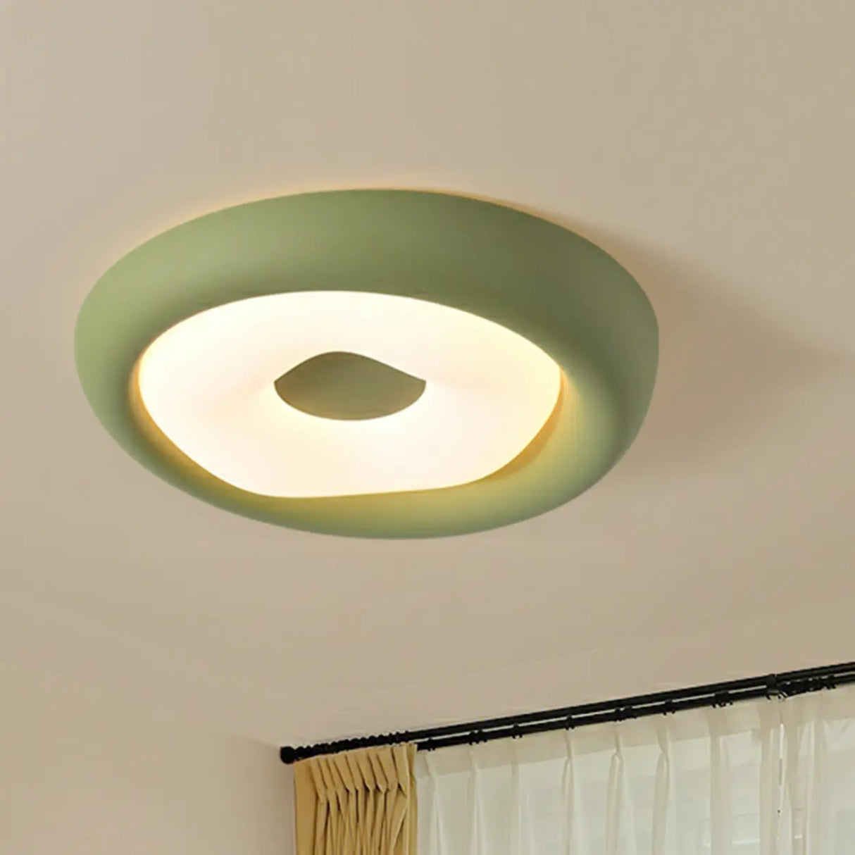 Modern Small Green Round LED Flush Mount Ceiling Light Image - 5