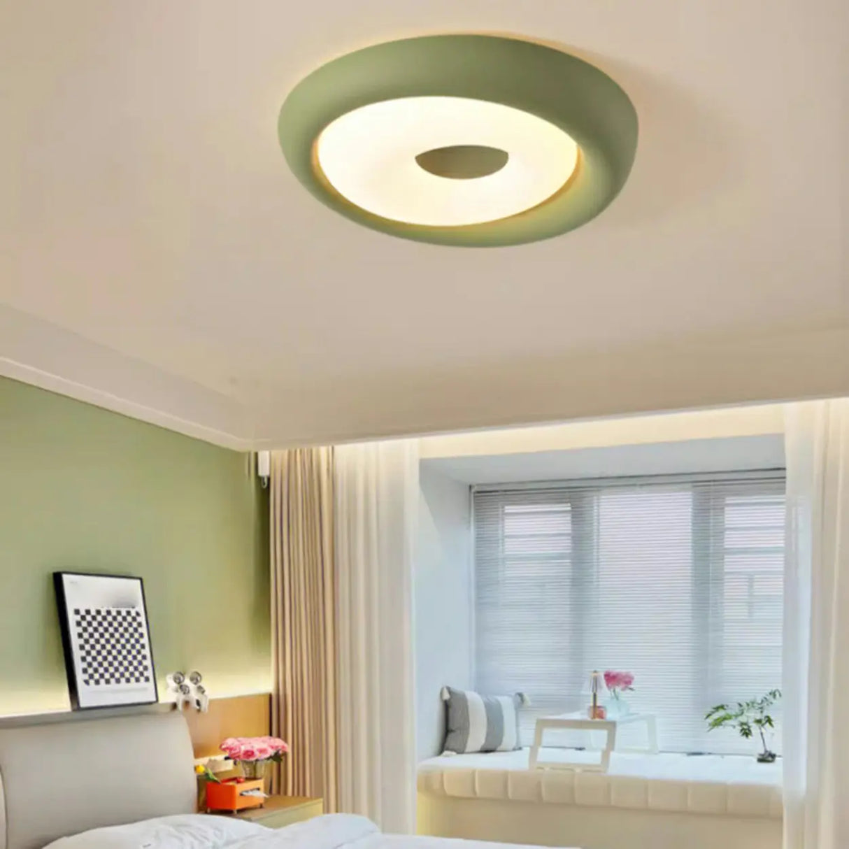 Modern Small Green Round LED Flush Mount Ceiling Light Image - 6