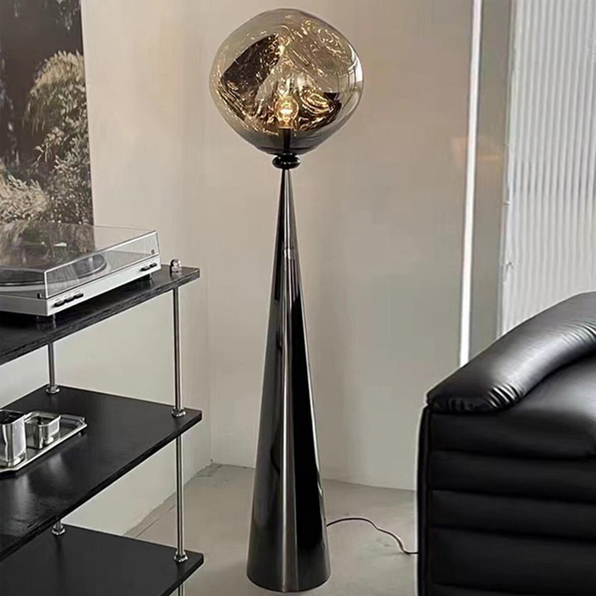 Modern Smoky Globe and Black Cone Lava Floor Lamp Image - 10