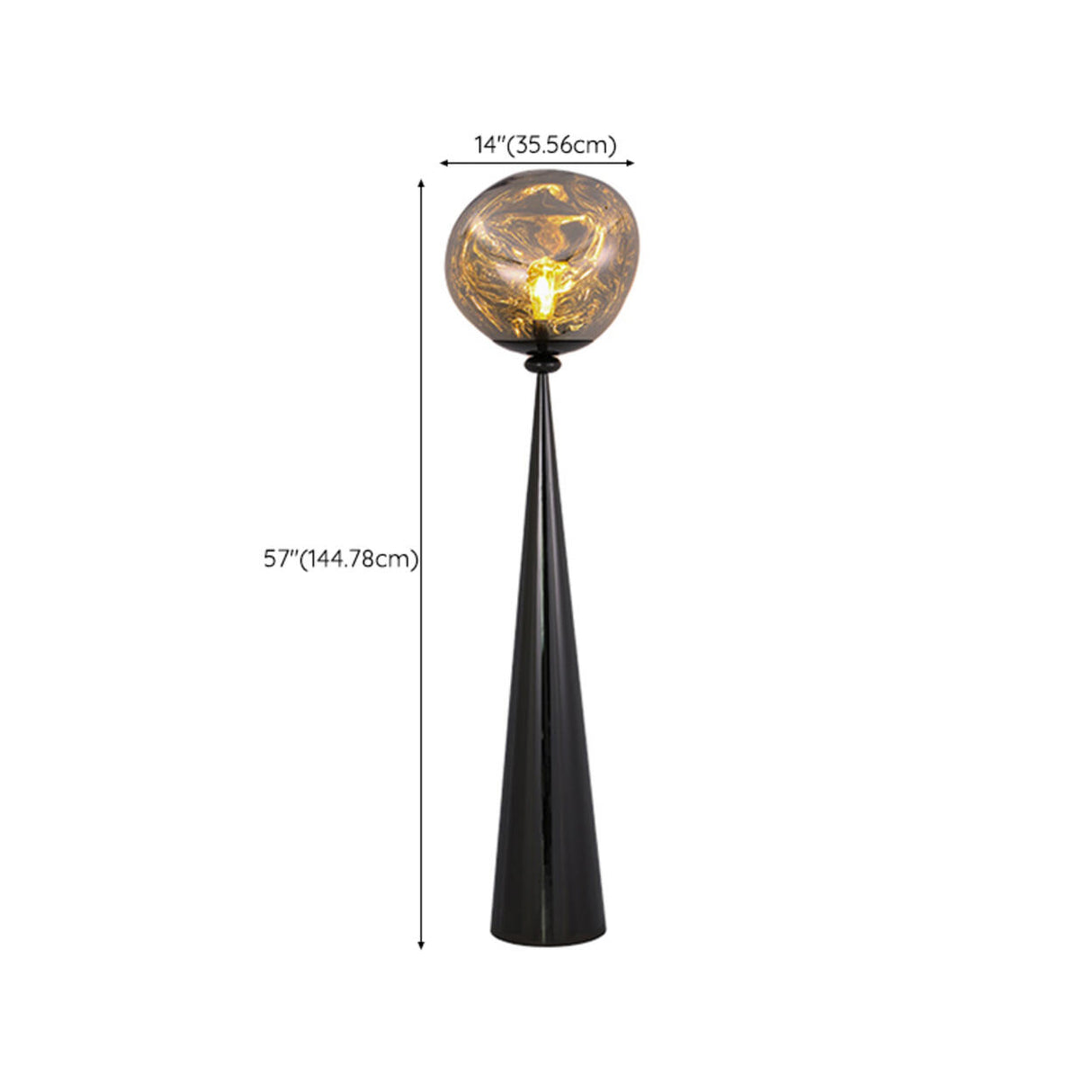 Modern Smoky Globe and Black Cone Lava Floor Lamp 