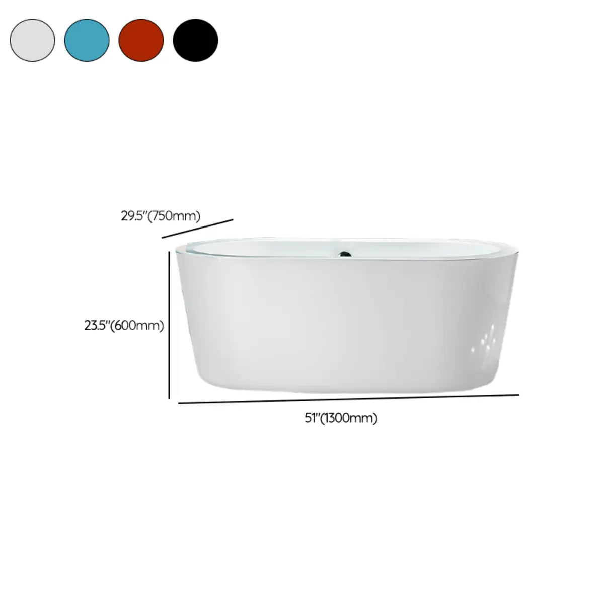 Modern Soaking Oval Freestanding PMMA White Bathtub 