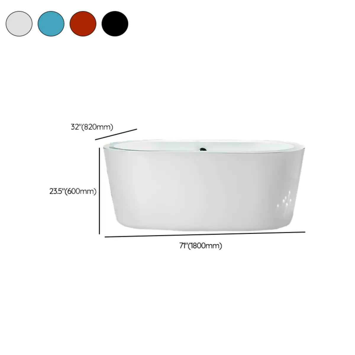 Modern Soaking Oval Freestanding PMMA White Bathtub Image - 15