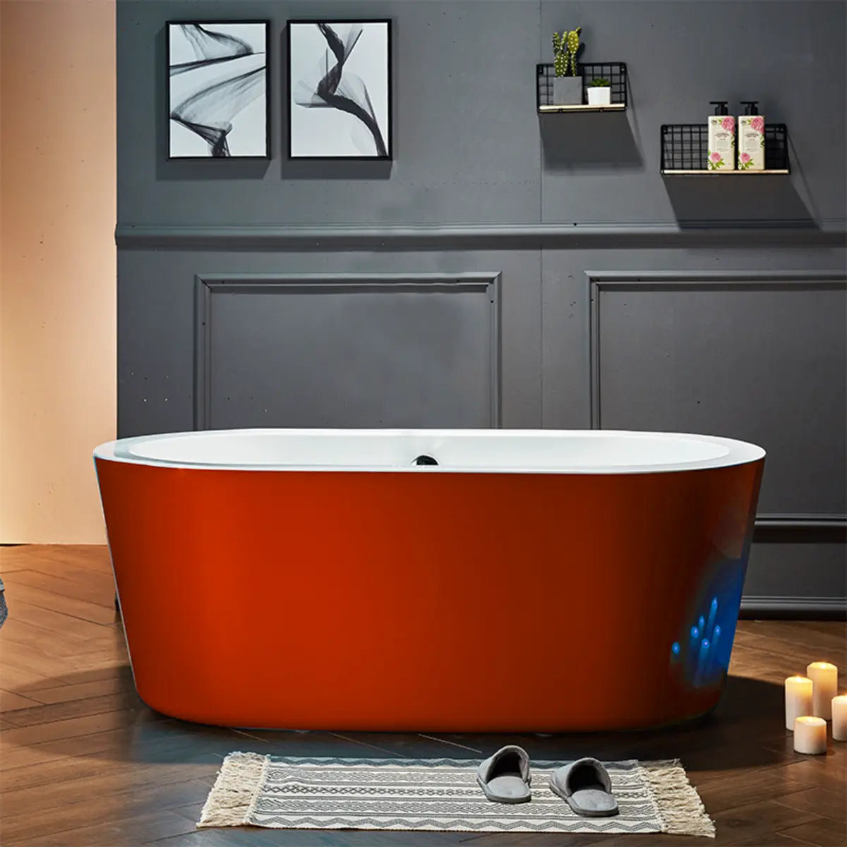 Modern Soaking Oval Freestanding PMMA White Bathtub Image - 4