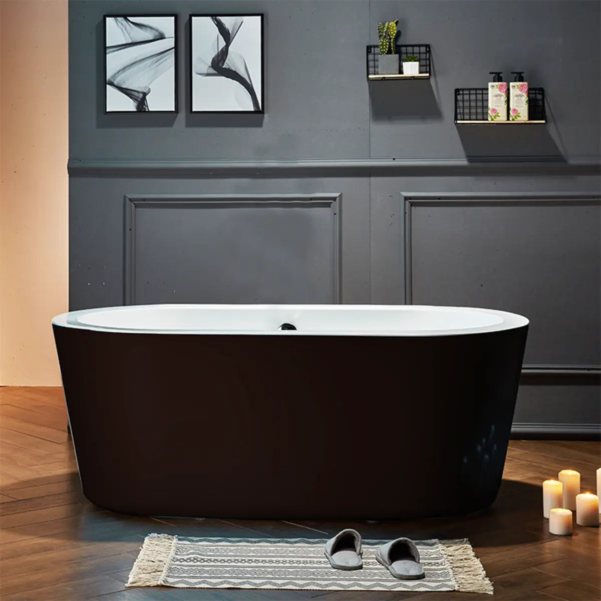 Modern Soaking Oval Freestanding PMMA White Bathtub Image - 5