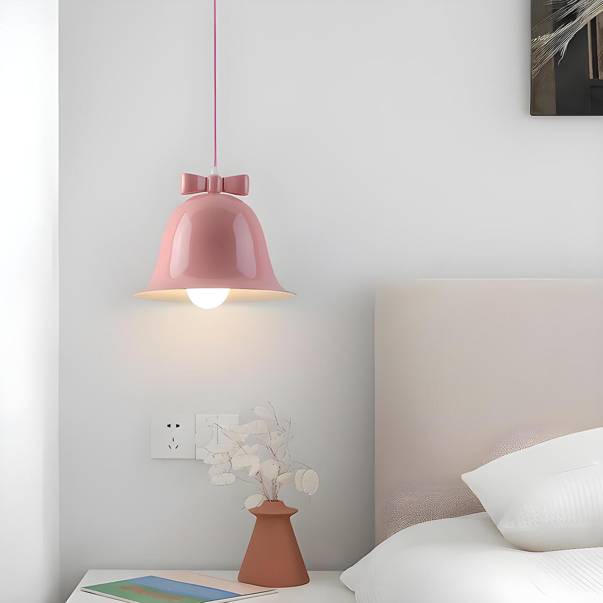 Modern Soft Macaron Bell Metal Bedroom Pendant Light Image - 13