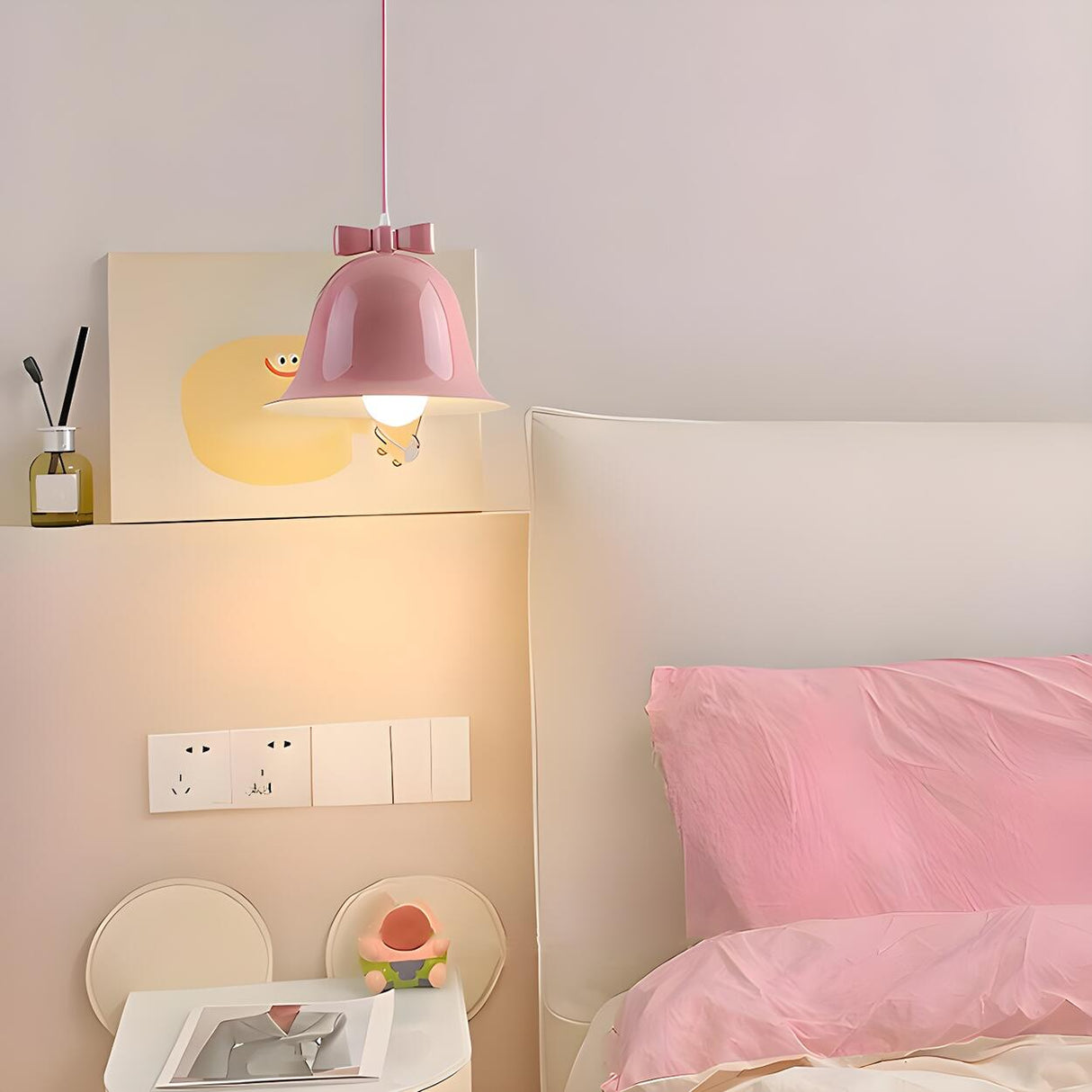 Modern Soft Macaron Bell Metal Bedroom Pendant Light Image - 15