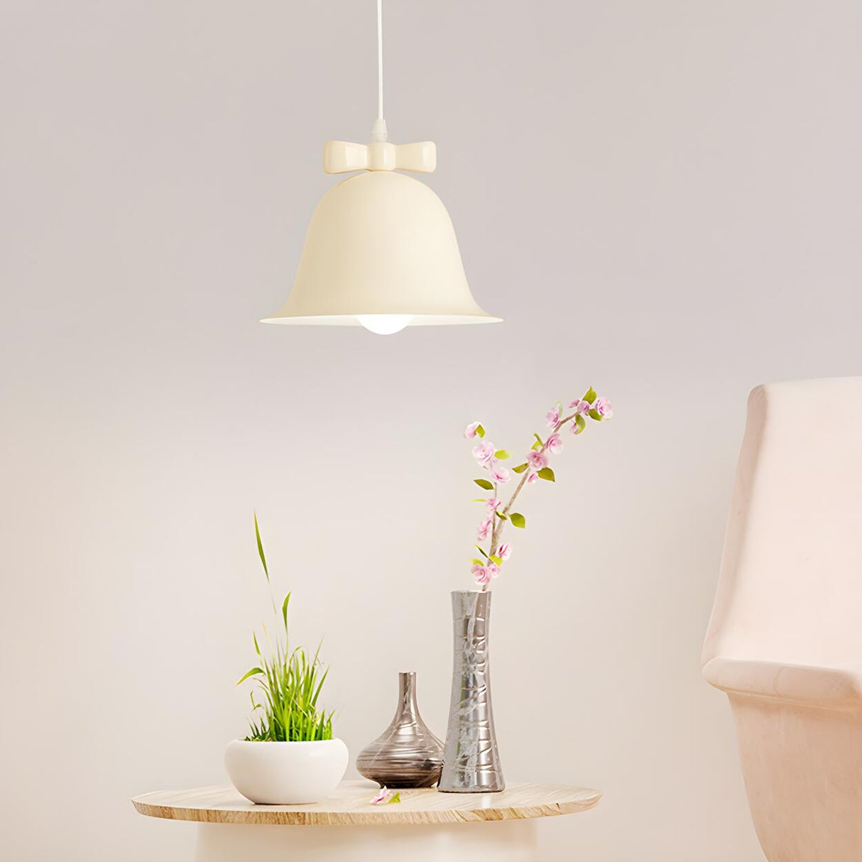 Modern Soft Macaron Bell Metal Bedroom Pendant Light Image - 17