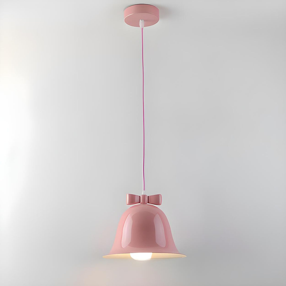 Modern Soft Macaron Bell Metal Bedroom Pendant Light Image - 5