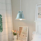 Modern Soft Macaron Bell Metal Bedroom Pendant Light Image - 8