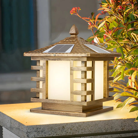 Modern Solar Pagoda Lantern Outdoor Decor Post Light Image - 1