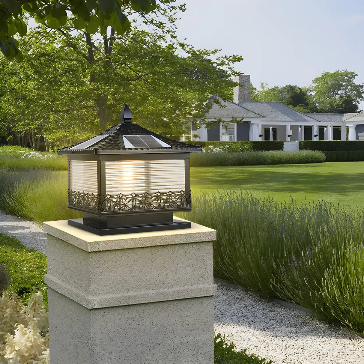 Modern Solar Pagoda Lantern Outdoor Decor Post Light Image - 14