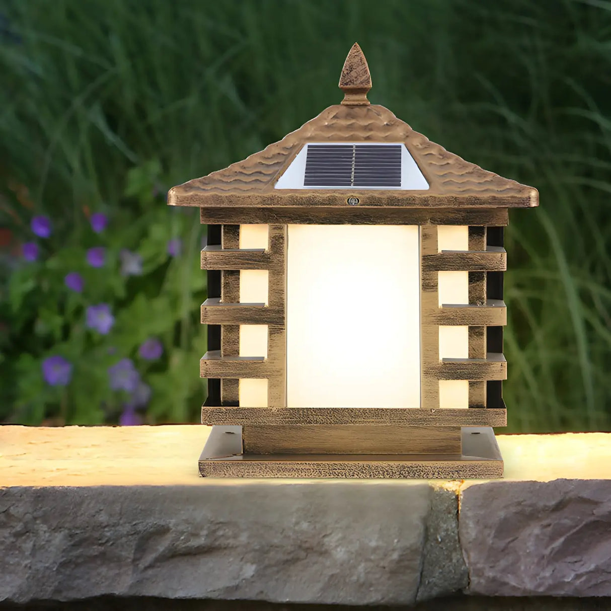 Modern Solar Pagoda Lantern Outdoor Decor Post Light Image - 15