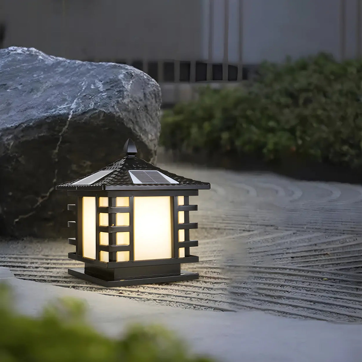 Modern Solar Pagoda Lantern Outdoor Decor Post Light Image - 5