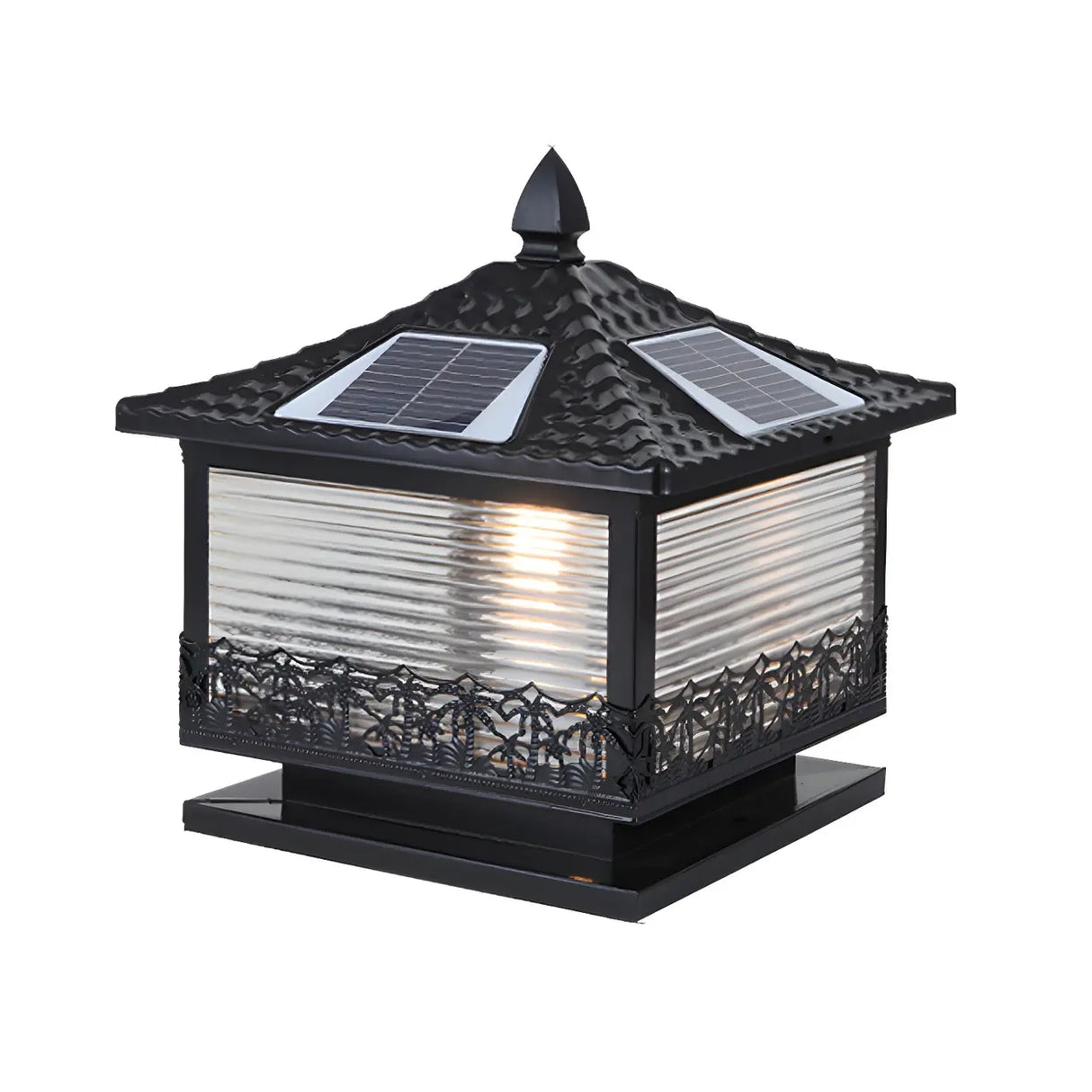 Modern Solar Pagoda Lantern Outdoor Decor Post Light Image - 9