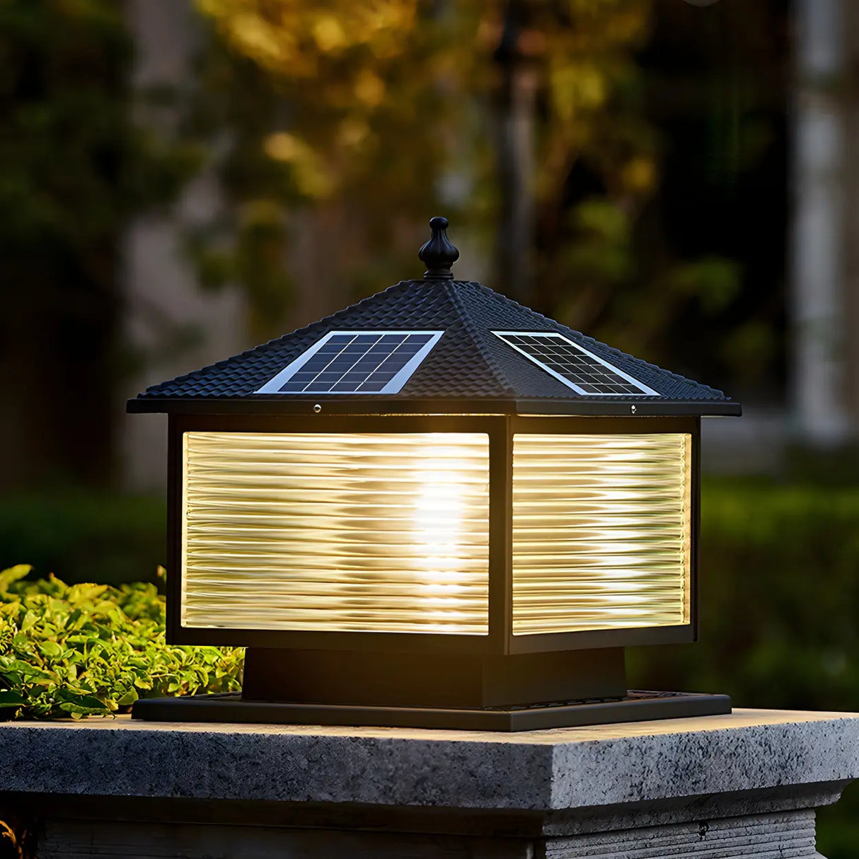 Modern Solar-Powered Square LED Outdoor Lamp Black Image - 2