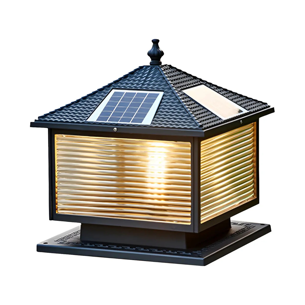 Modern Solar-Powered Square LED Outdoor Lamp Black Image - 6