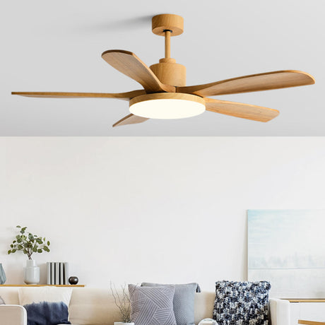 Modern Solid Wood 5 Blade Ceiling Fan with LED Light Image - 1