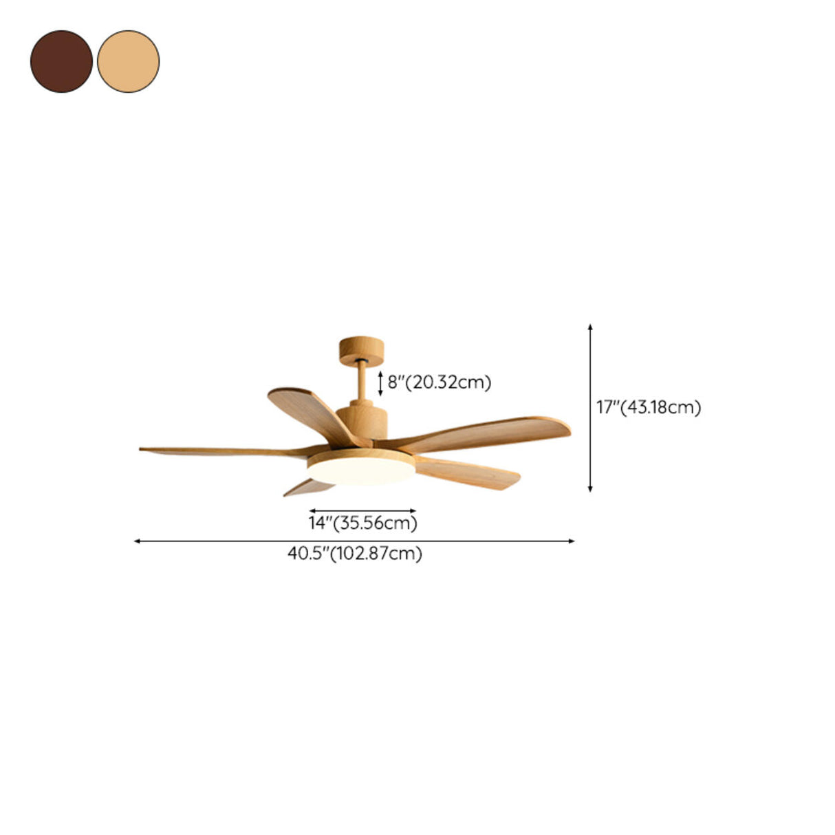 Modern Solid Wood 5 Blade Ceiling Fan with LED Light 