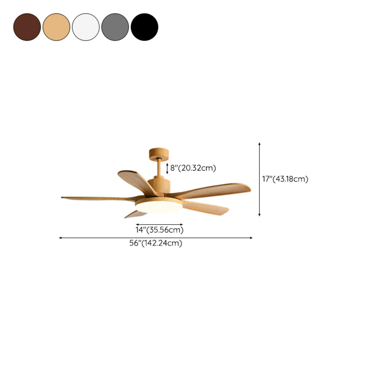 Modern Solid Wood 5 Blade Ceiling Fan with LED Light Image - 14