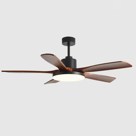 Modern Solid Wood 5 Blade Ceiling Fan with LED Light Image - 2