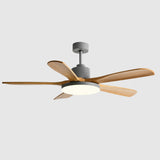 Modern Solid Wood 5 Blade Ceiling Fan with LED Light Image - 3