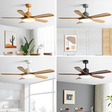 Modern Solid Wood 5 Blade Ceiling Fan with LED Light Image - 4