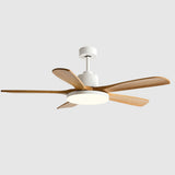 Modern Solid Wood 5 Blade Ceiling Fan with LED Light Image - 5