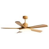 Modern Solid Wood 5 Blade Ceiling Fan with LED Light Image - 6